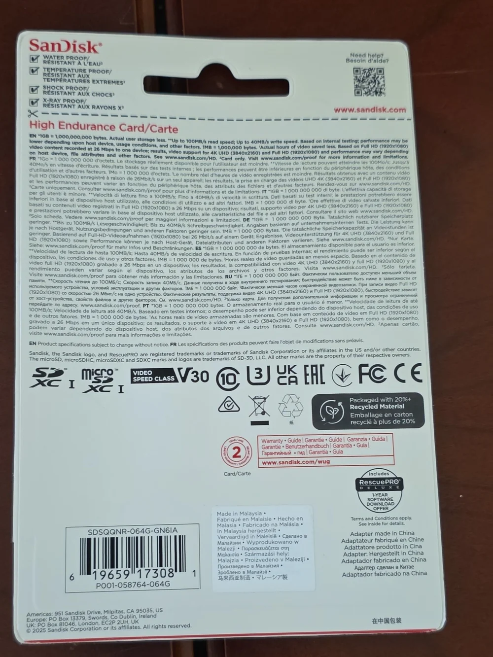 Sandisk 64GB microSDXC High Endurance Card with Adapter